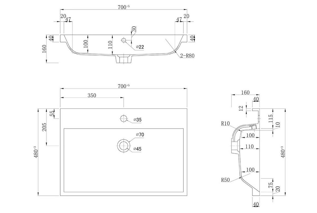WASCHTISCHKOMBI 70 cm  - Graphitfarben/Weiß, Basics, Holzwerkstoff/Stein (70cm) - MID.YOU