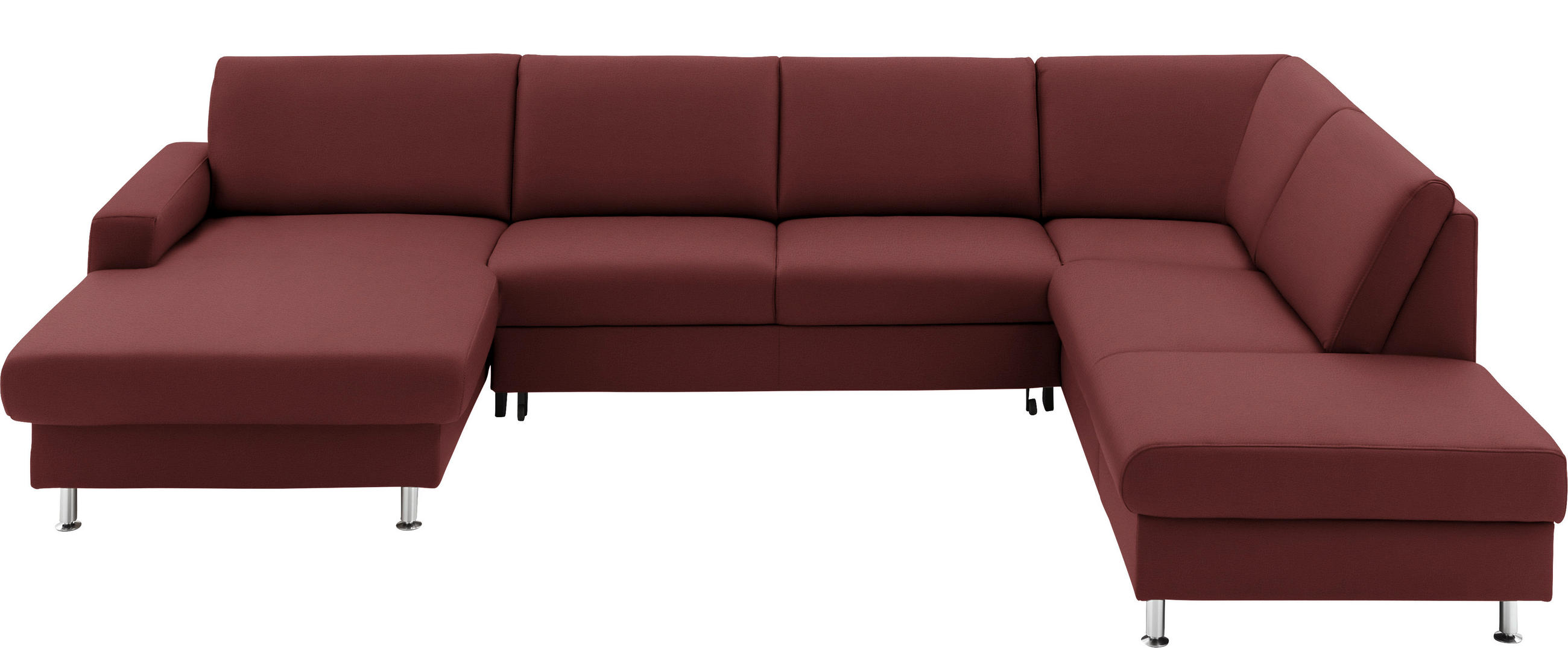 WOHNLANDSCHAFT in Echtleder Brombeere  - Brombeere/Alufarben, Design, Leder/Metall (165/339/233cm) - Beldomo Premium