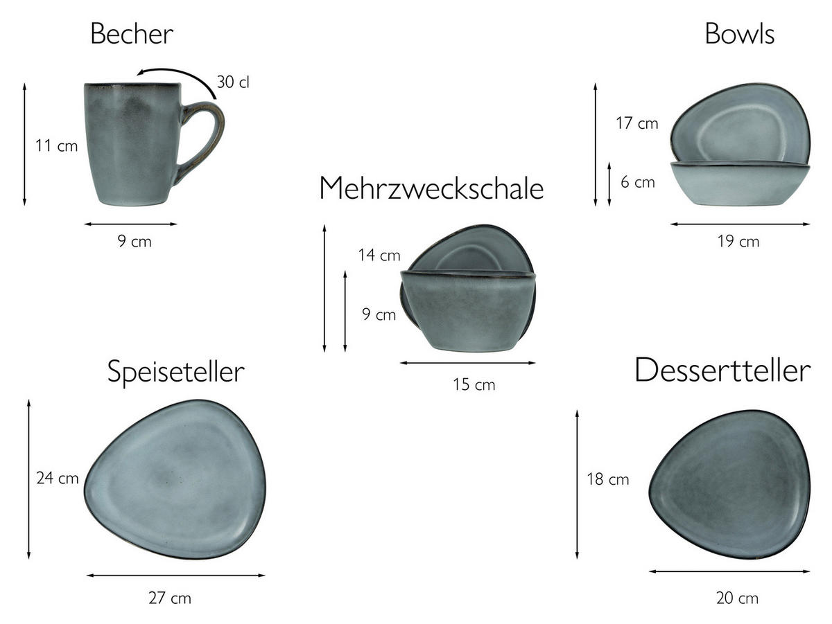 KOMPLETT SERVIS 10 delar  - grå, Trend, keramik (34/29,5/36cm) - Creatable