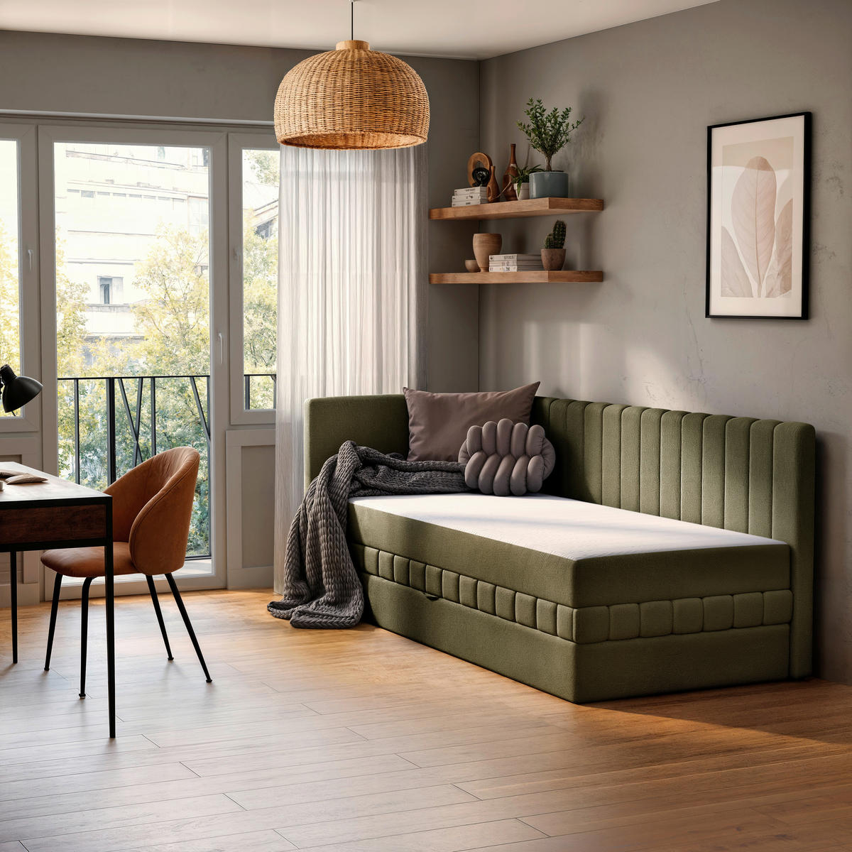 SCHLAFSOFA Chenille, Jacquard Grün  - Schwarz/Grün, Design, Kunststoff/Textil (99/83/212cm) - MID.YOU