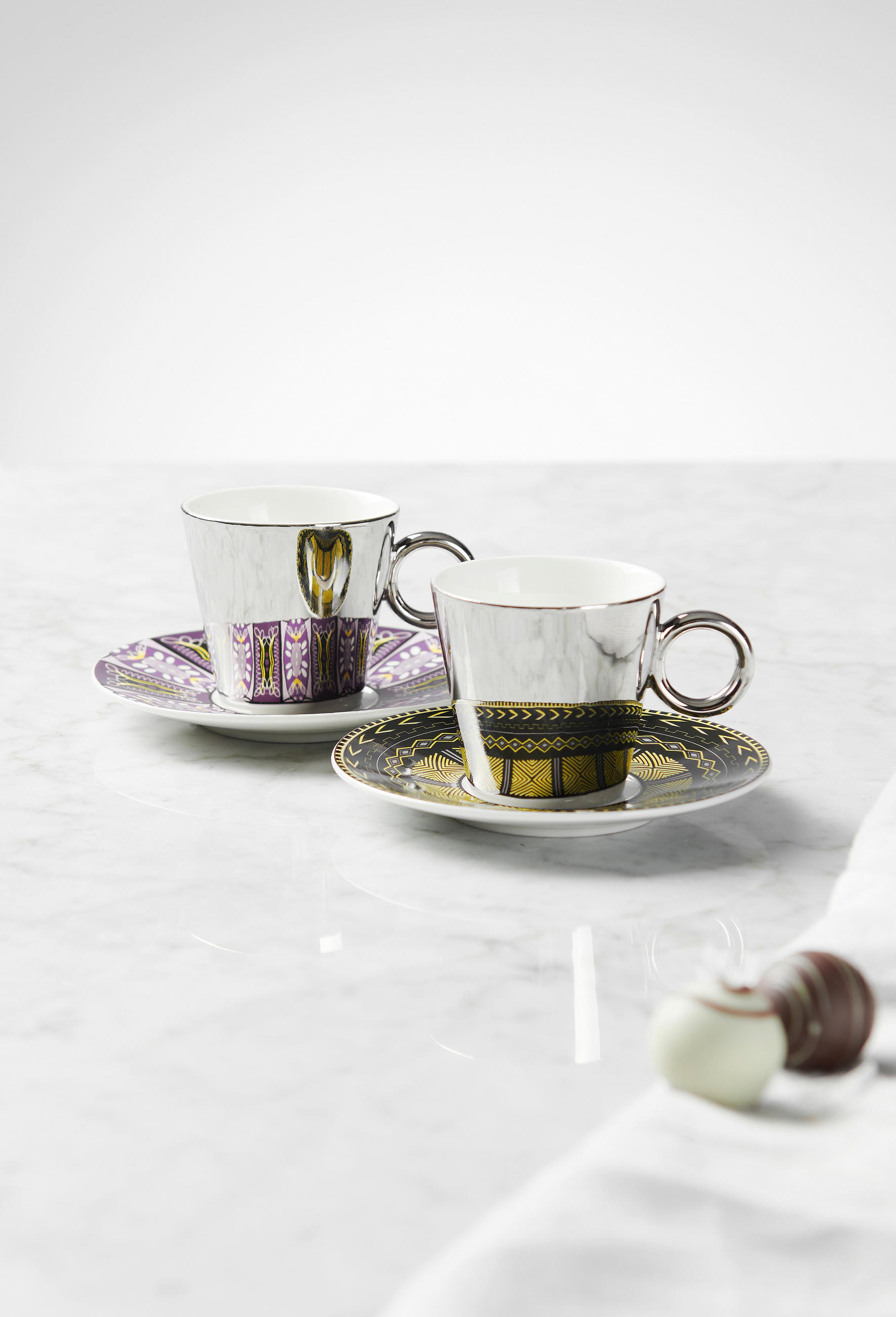SADA ŠÁLOK nový kostný porcelán (new bone china) keramika - lila/viacfarebná, Trend, keramika - Novel