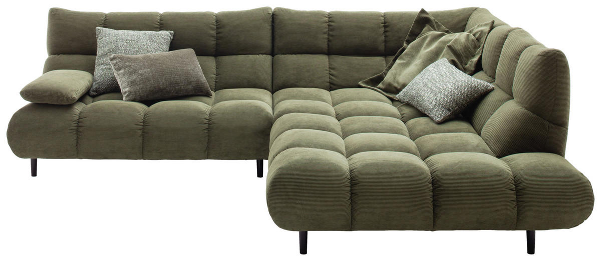 ECKSOFA Feincord Schilfgrün  - Schilfgrün/Schwarz, Design, Holz/Textil (288/215cm) - Pure Home Lifestyle