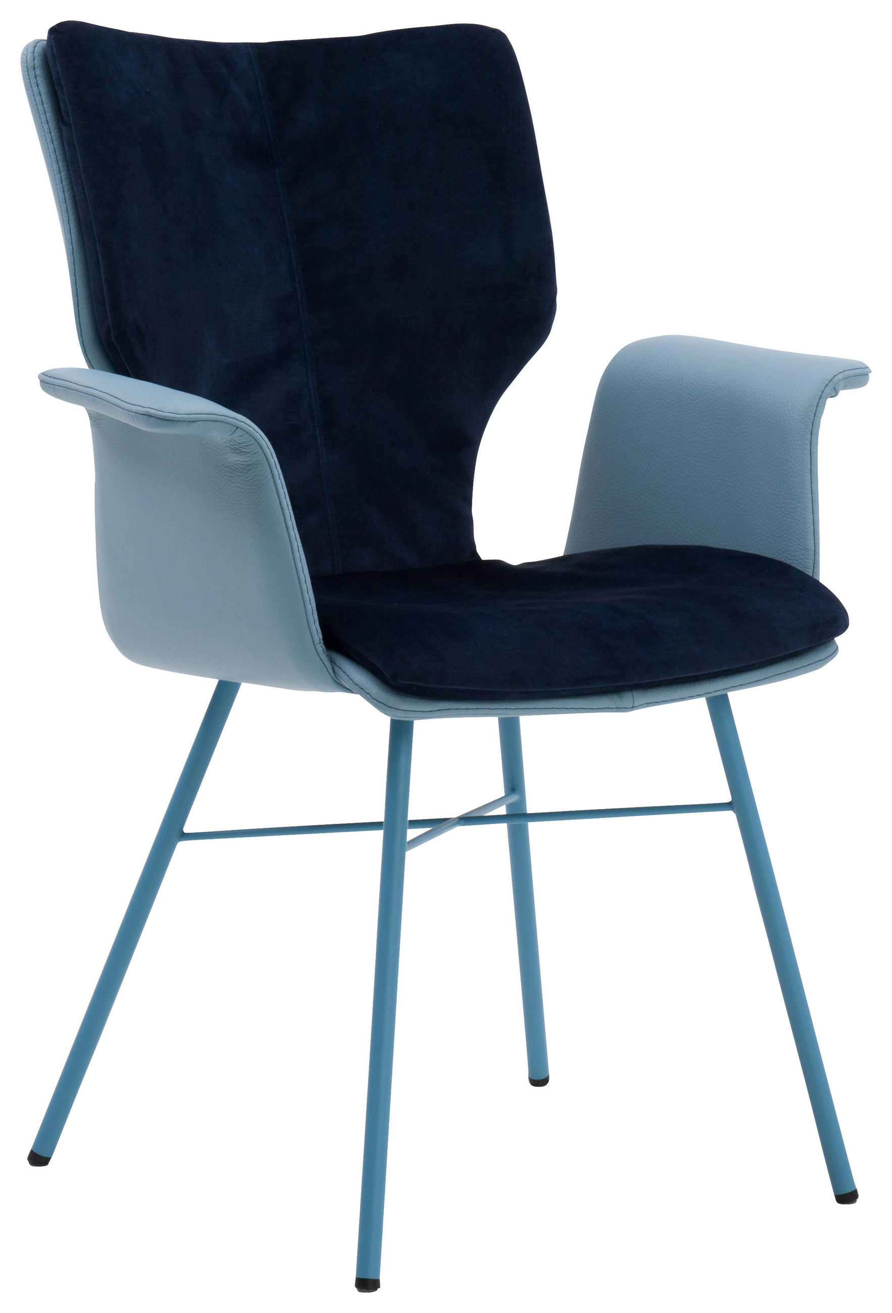 ARMLEHNSTUHL  in Samt Echtleder pigmentiert  - Dunkelblau/Hellblau, Design, Leder/Textil (48/91/60cm) - Bert Plantagie