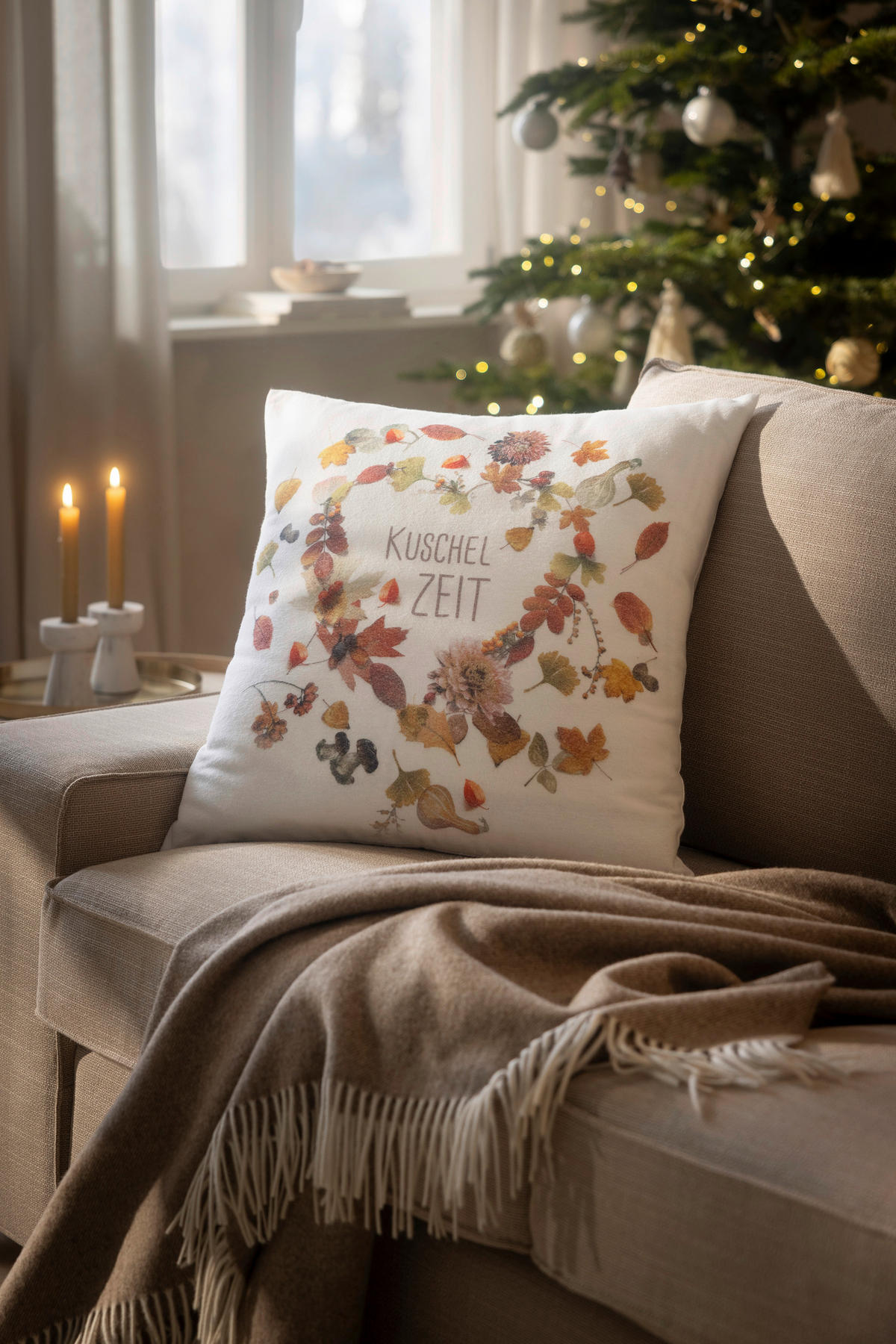 KISSENHÜLLE Home 50/50 cm  - Kastanienfarben, Design, Textil (50/50cm) - Estella