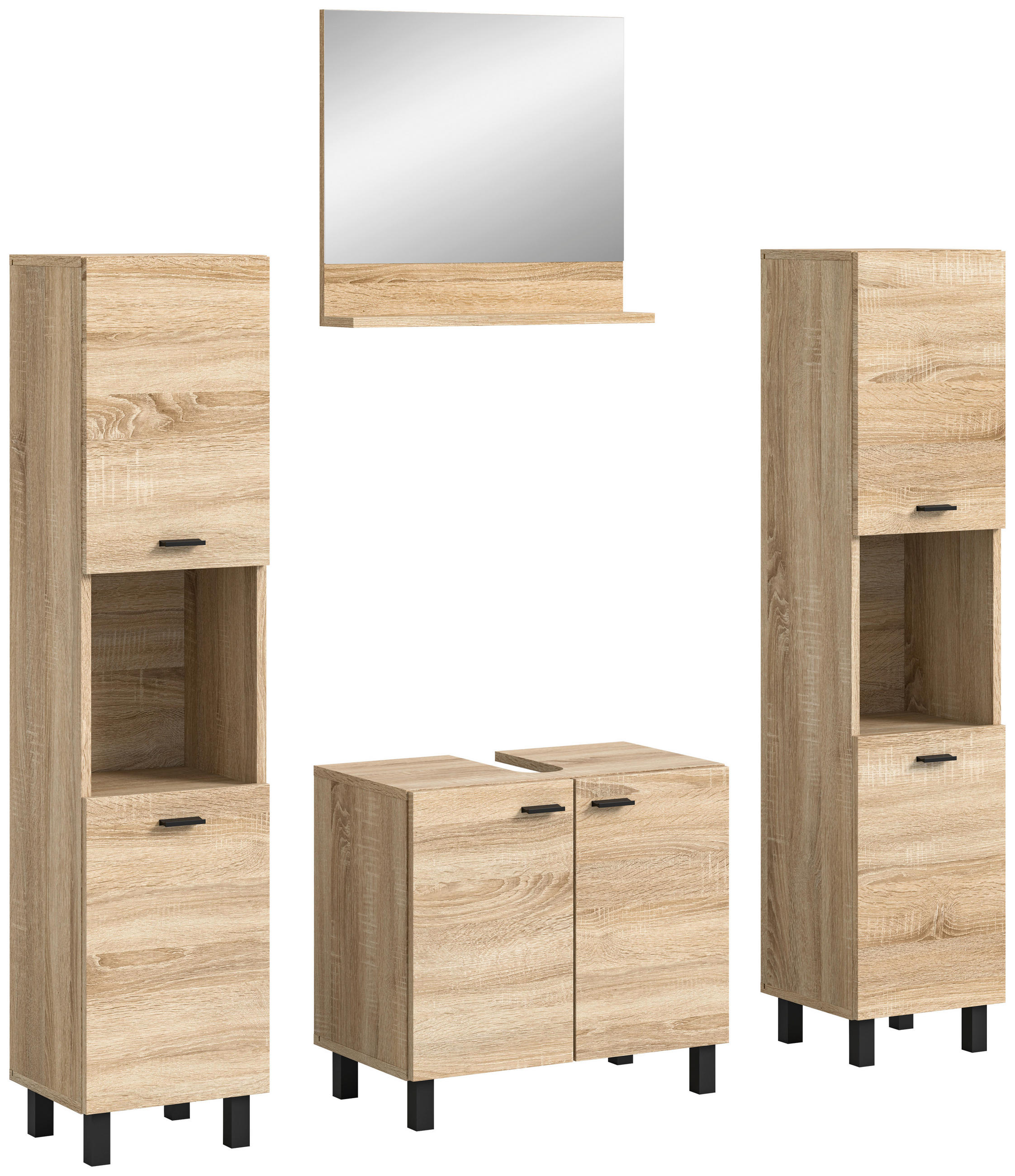 BADEZIMMER 4-teilig in 117 cm - Schwarz/Sonoma Eiche, MODERN, Glas/Holzwerkstoff (117cm) - MID.YOU