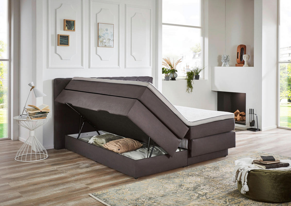 BOXSPRINGBETT 180/200 cm  in Anthrazit  - Anthrazit/Schwarz, KONVENTIONELL, Kunststoff/Textil (180/200cm) - Boxxx