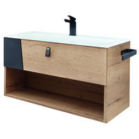 WASCHTISCHKOMBI 77 cm  - Eichefarben/Schwarz, KONVENTIONELL, Leder/Glas (77cm) - Sadena