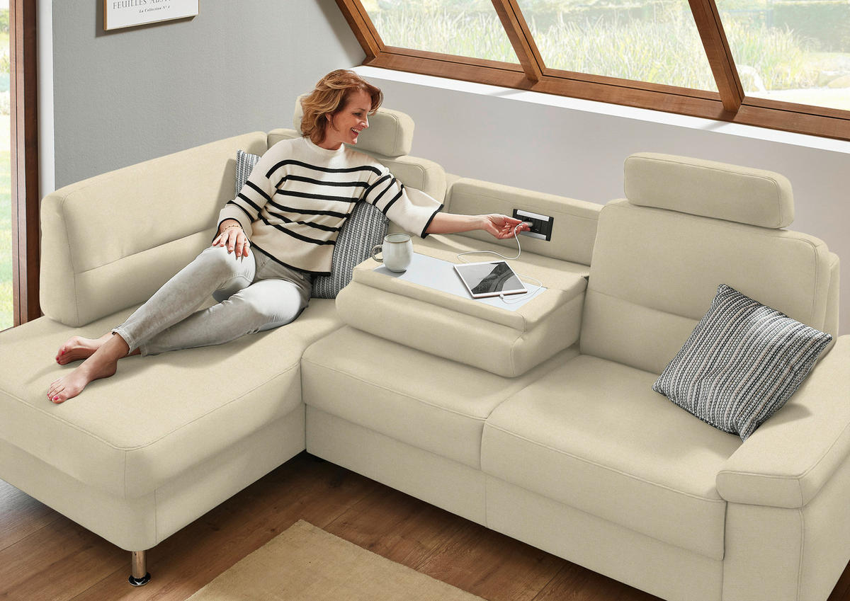 ECKSOFA Flachgewebe Naturfarben  - Alufarben/Naturfarben, Konventionell, Textil/Metall (160/244cm) - Beldomo Comfort