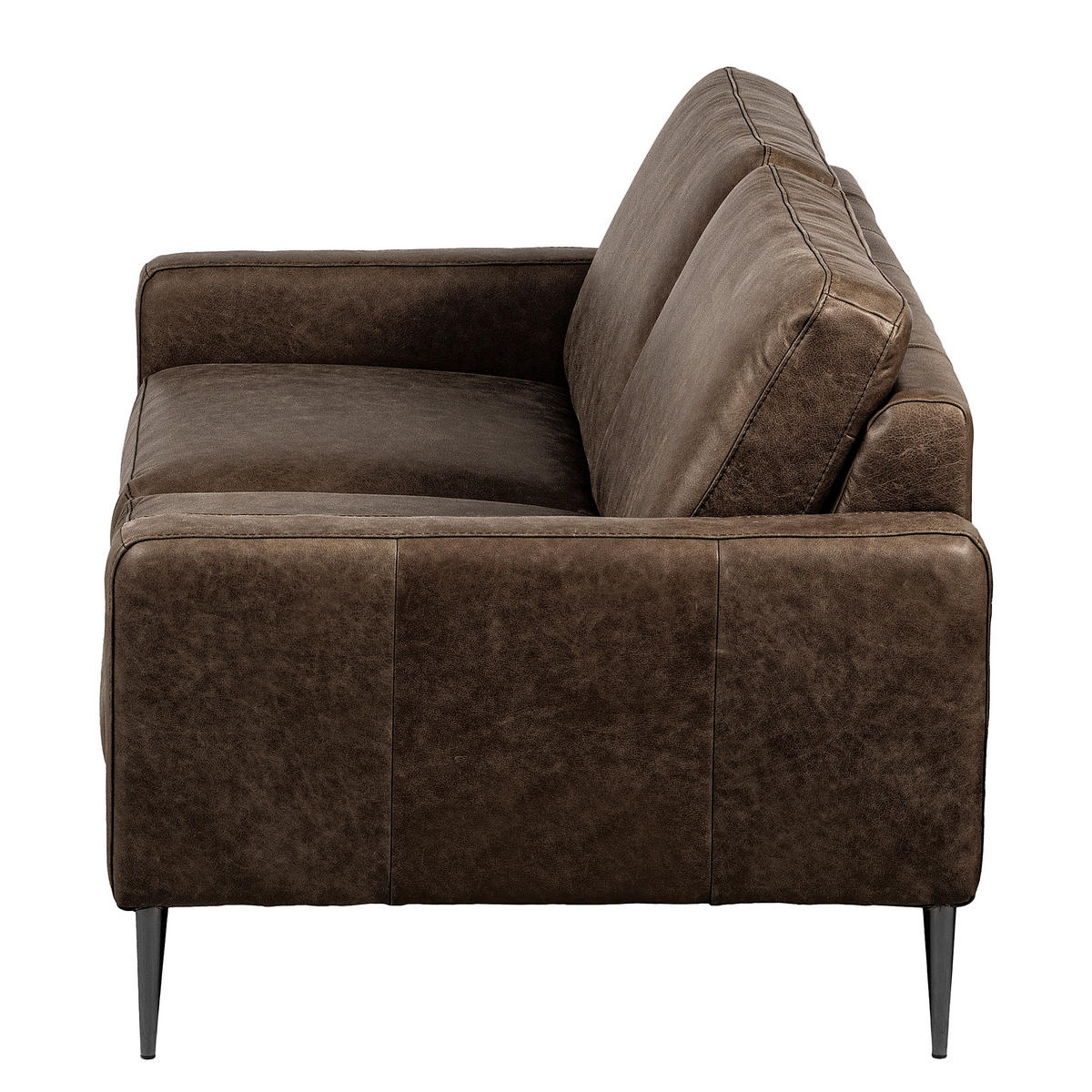 2-SITZER-SOFA SPRING in Lederlook Echtleder Dunkelbraun  - Dunkelbraun/Schwarzchrom, Design, Leder/Textil (157/85/92cm) - Livetastic