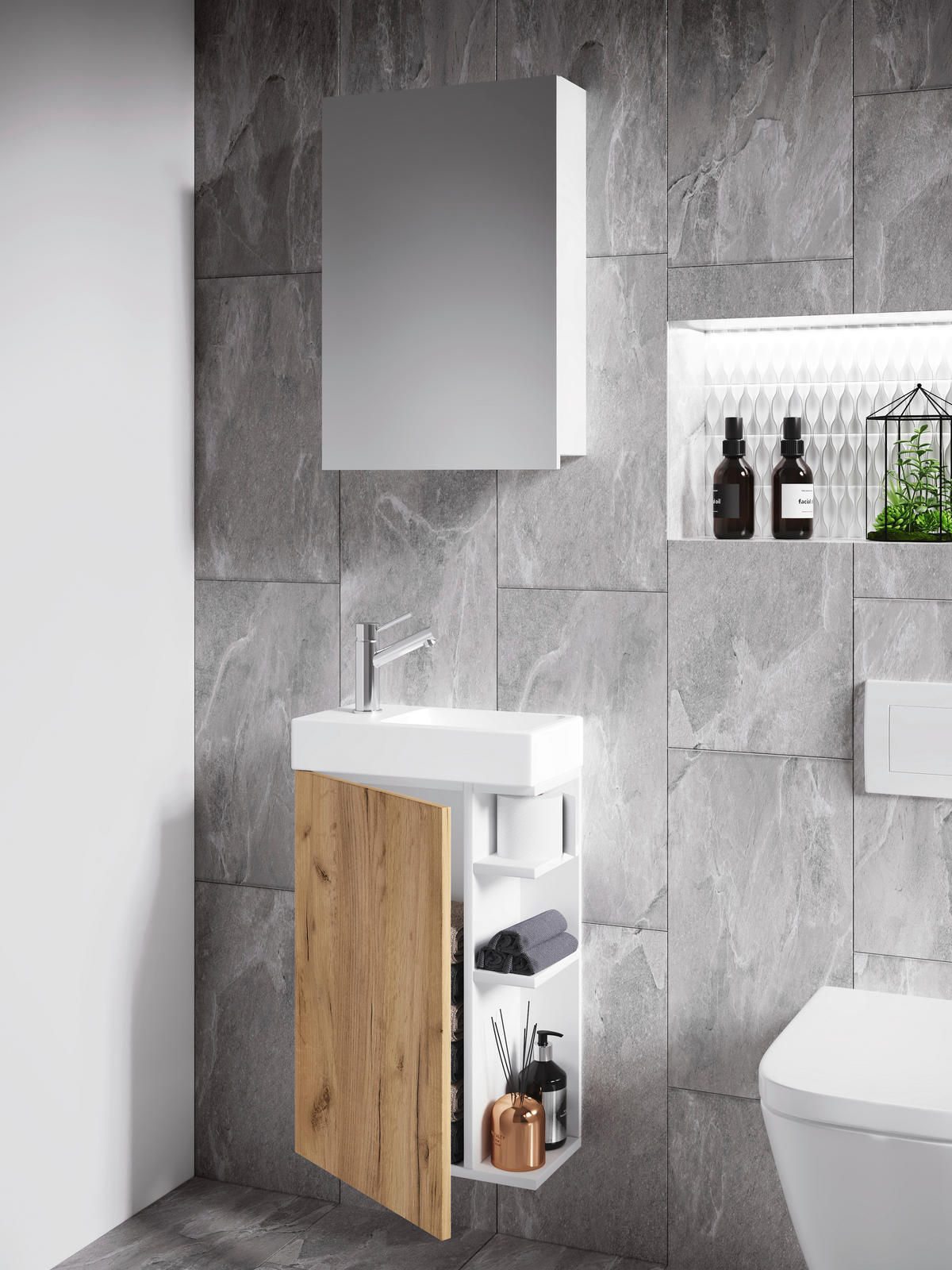 GÄSTEBAD - Honigeiche/Weiß, MODERN, Glas/Keramik (40cm) - MID.YOU