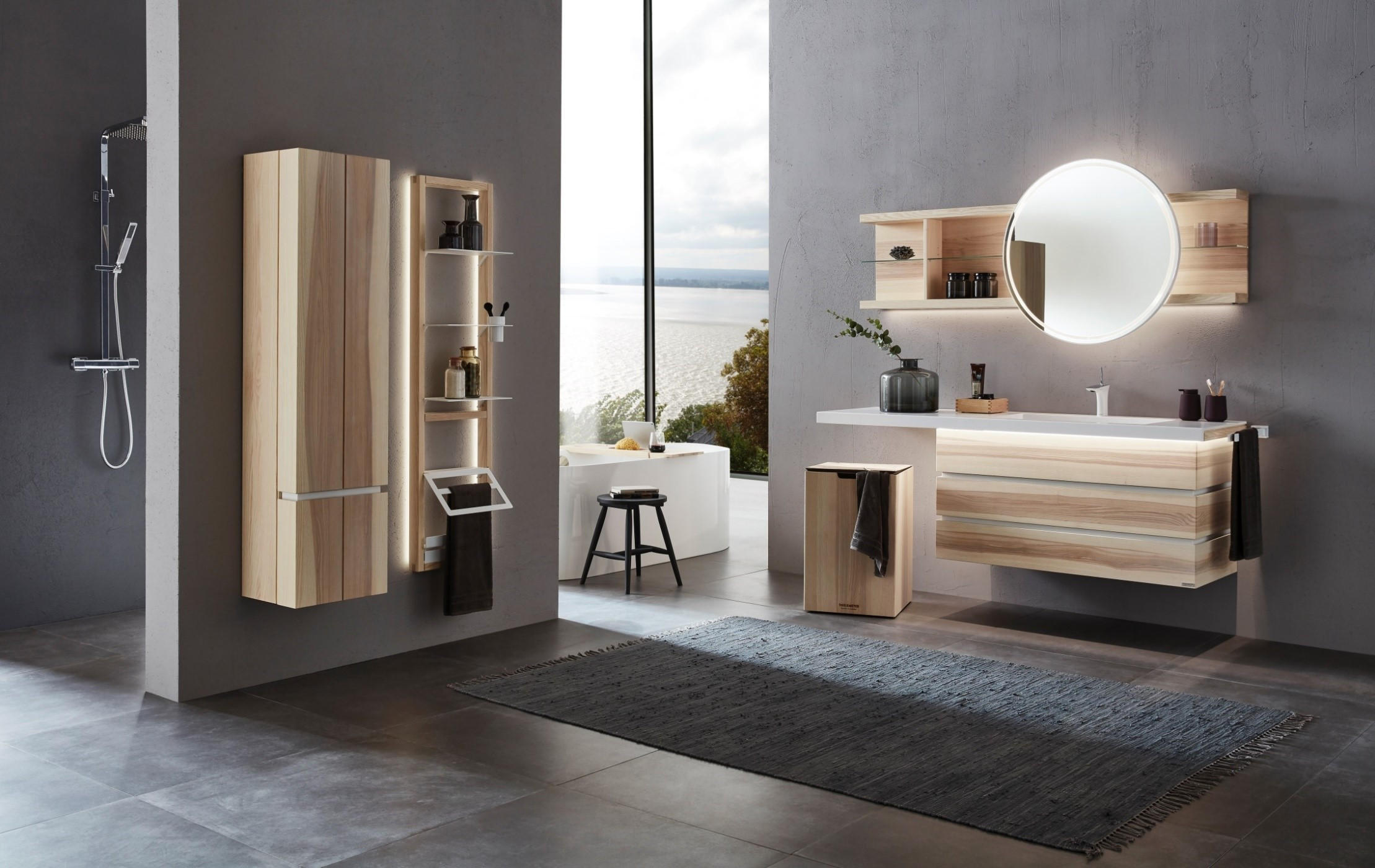 WÄSCHEKORB - Eschefarben, Holz/Textil (42/63,5/42cm) - Valdera
