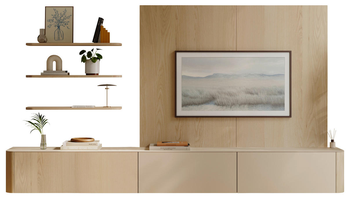 WOHNWAND  in Weiß, Eschefarben  276/170/48 cm  - Eschefarben/Weiß, Natur, Glas/Holz (276/170/48cm) - Walden