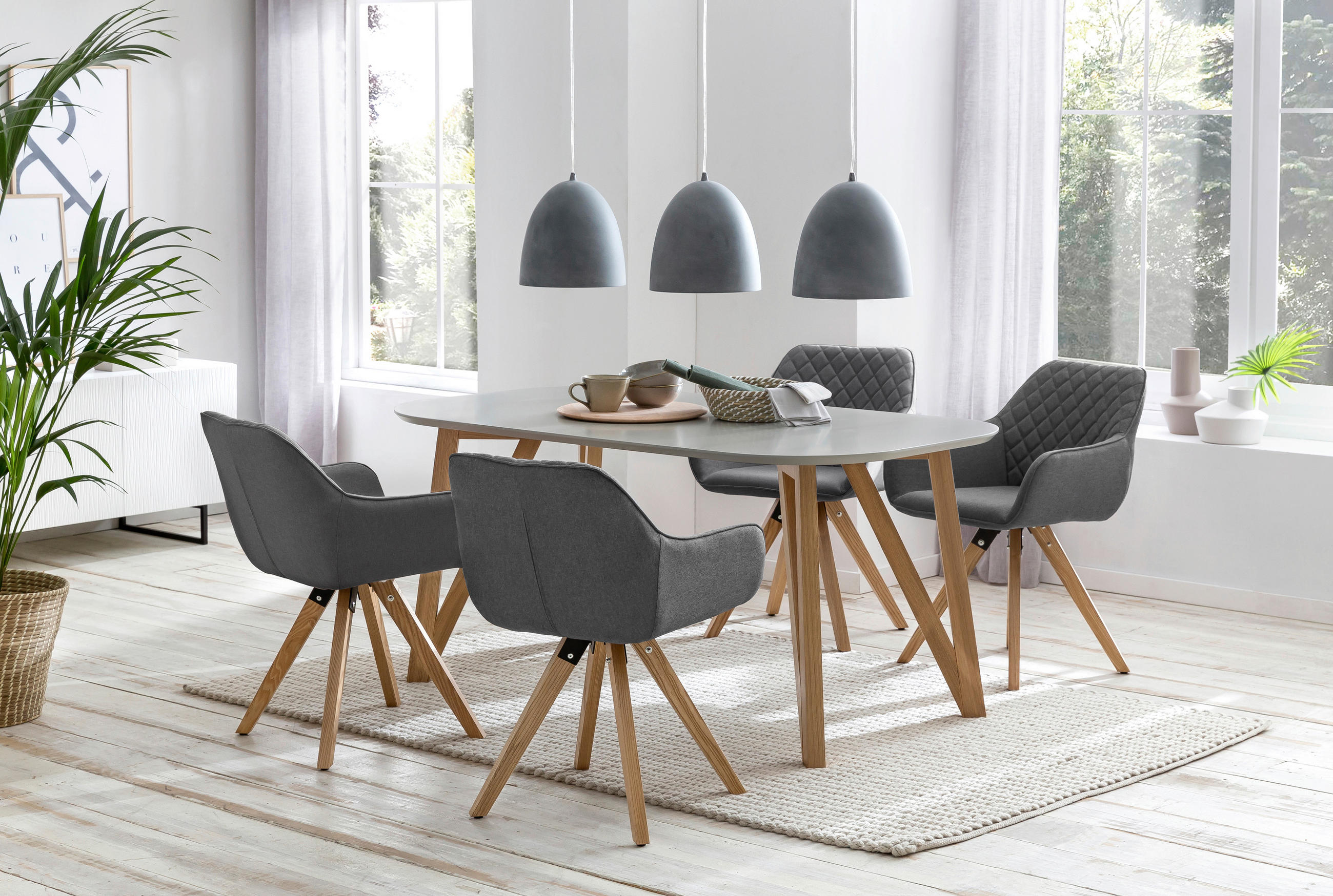 SADA STOLIČIEK S PODRÚČKAMI 2 kus - sivá/prírodná farba, Modern, drevo/textil (59/88/61cm) - Livetastic