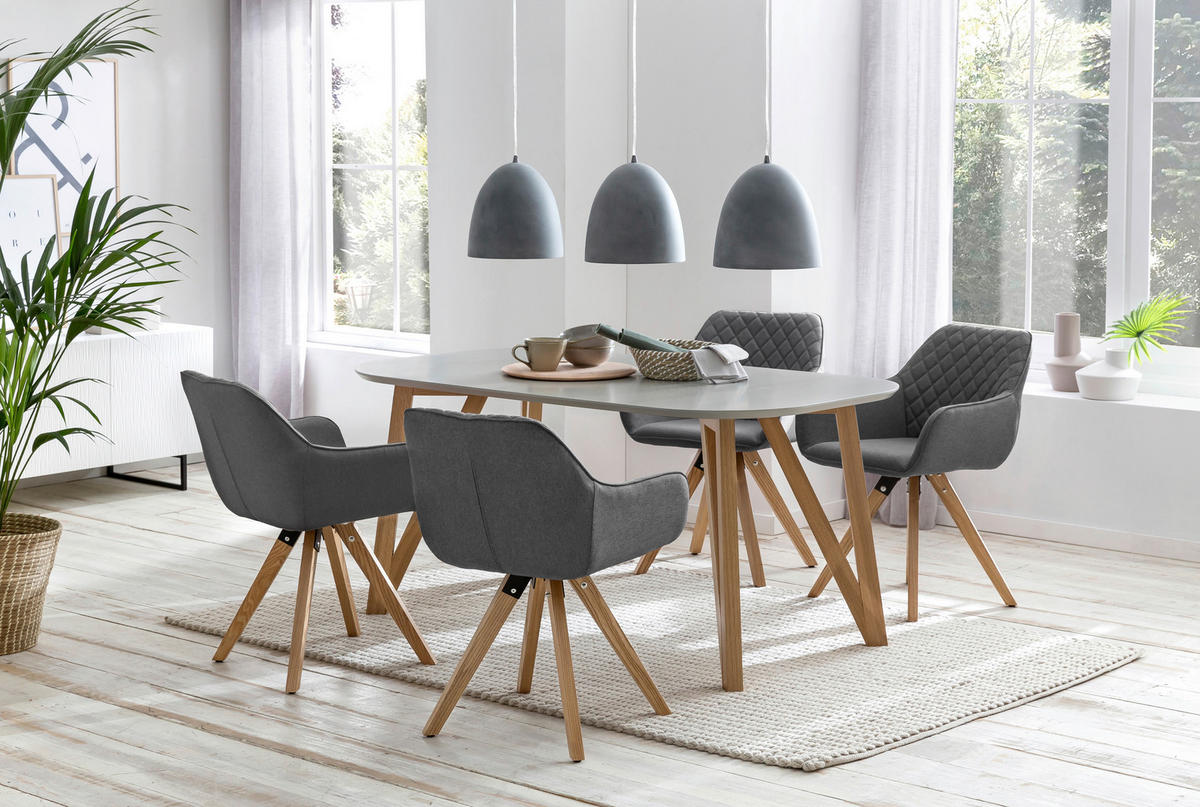 SADA STOLIČIEK S PODRÚČKAMI 2 kus - sivá/prírodná farba, Modern, drevo/textil (59/88/61cm) - Livetastic