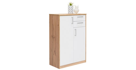 KOMMODE , 72/110/36 cm, 2 Schublade(n)  - Silberfarben/Eiche Wotan, Basics, Holzwerkstoff/Kunststoff (72/110/36cm) - Xora