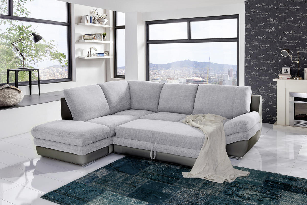 WOHNLANDSCHAFT in Grau, Dunkelgrau  - Chromfarben/Dunkelgrau, MODERN, Textil/Metall (221/264cm) - MID.YOU