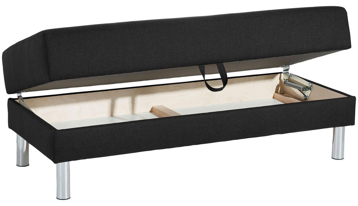 ECKSCHLAFSOFA inkl. Hocker Schwarz Flachgewebe  - Chromfarben/Schwarz, KONVENTIONELL, Textil/Metall (152/230cm) - Max Winzer