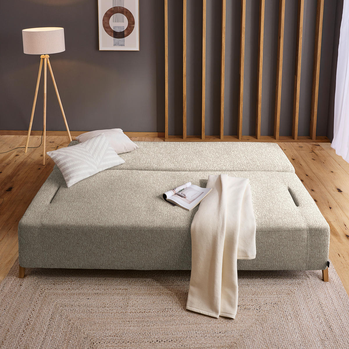 SCHLAFSOFA Teddystoff Greige  - Greige/Naturfarben, Design, Holz/Textil (211/88/102cm) - Niels Andersson