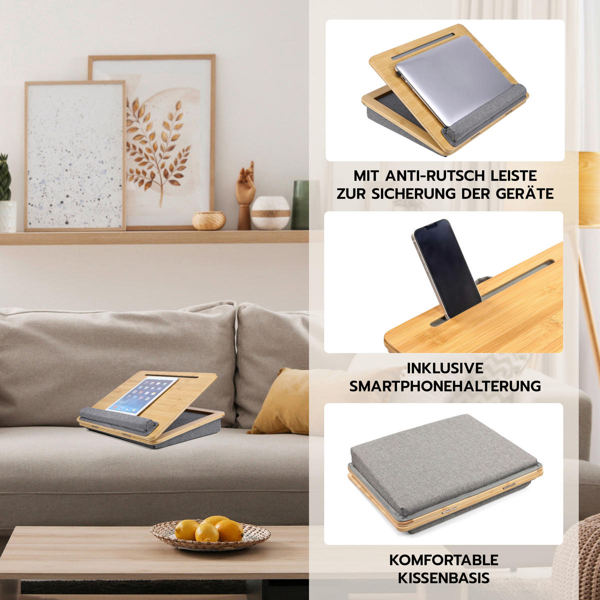 LAPTOPSTÖD - brun/grå, Basics, textil/naturmaterial (42/9/34cm) - MID.YOU