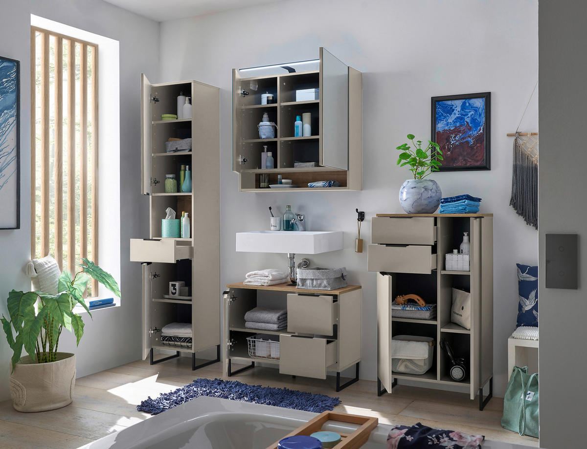 WASCHBECKENUNTERSCHRANK 80/60/35 cm  - Kaschmir/Eichefarben, KONVENTIONELL, Holzwerkstoff/Metall (80/60/35cm) - home24