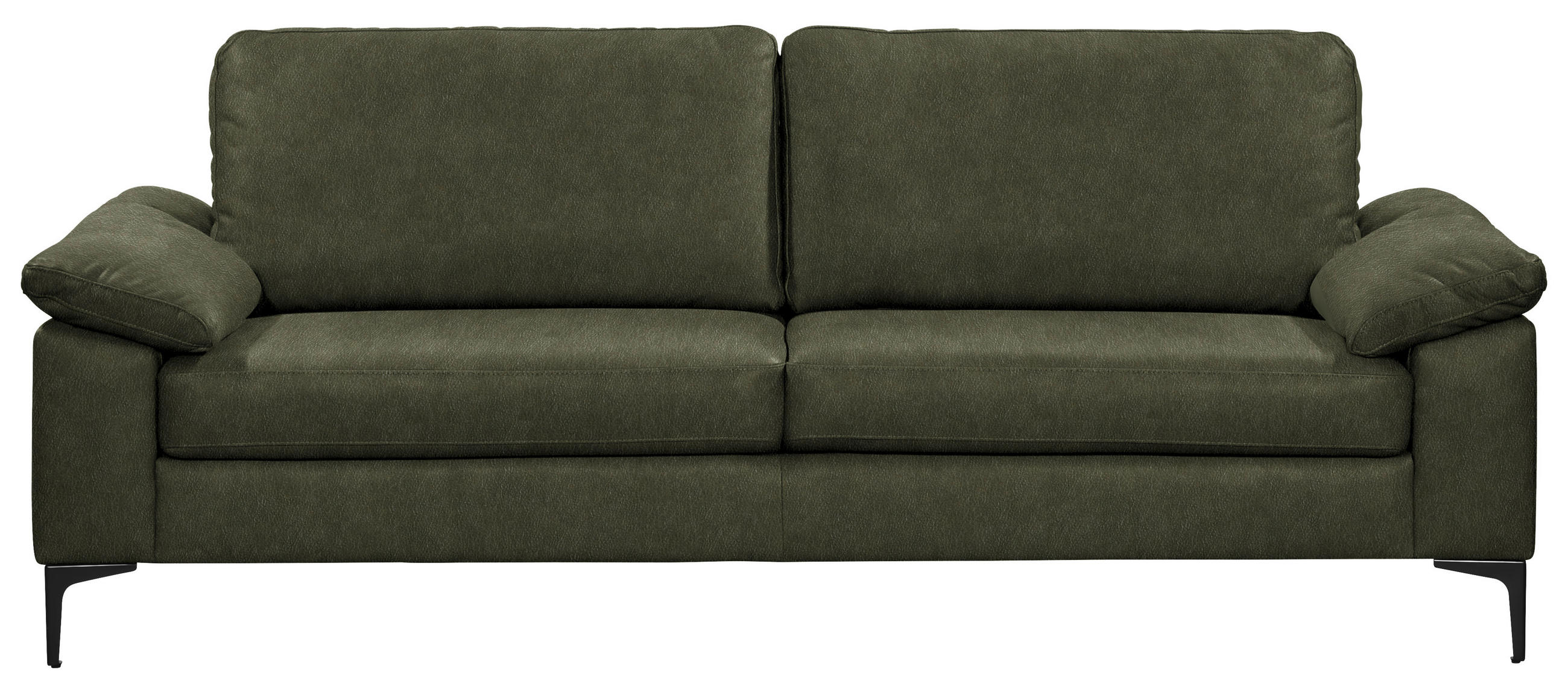 2,5-SITZER  in Echtleder Olivgrün   - Schwarz/Olivgrün, Design, Leder/Metall (204/83/97cm) - Schöner Wohnen