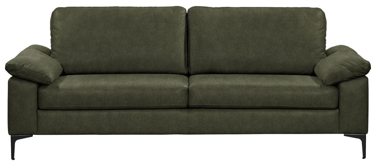 2,5-SITZER  in Echtleder Olivgrün   - Schwarz/Olivgrün, Design, Leder/Metall (204/83/97cm) - Schöner Wohnen