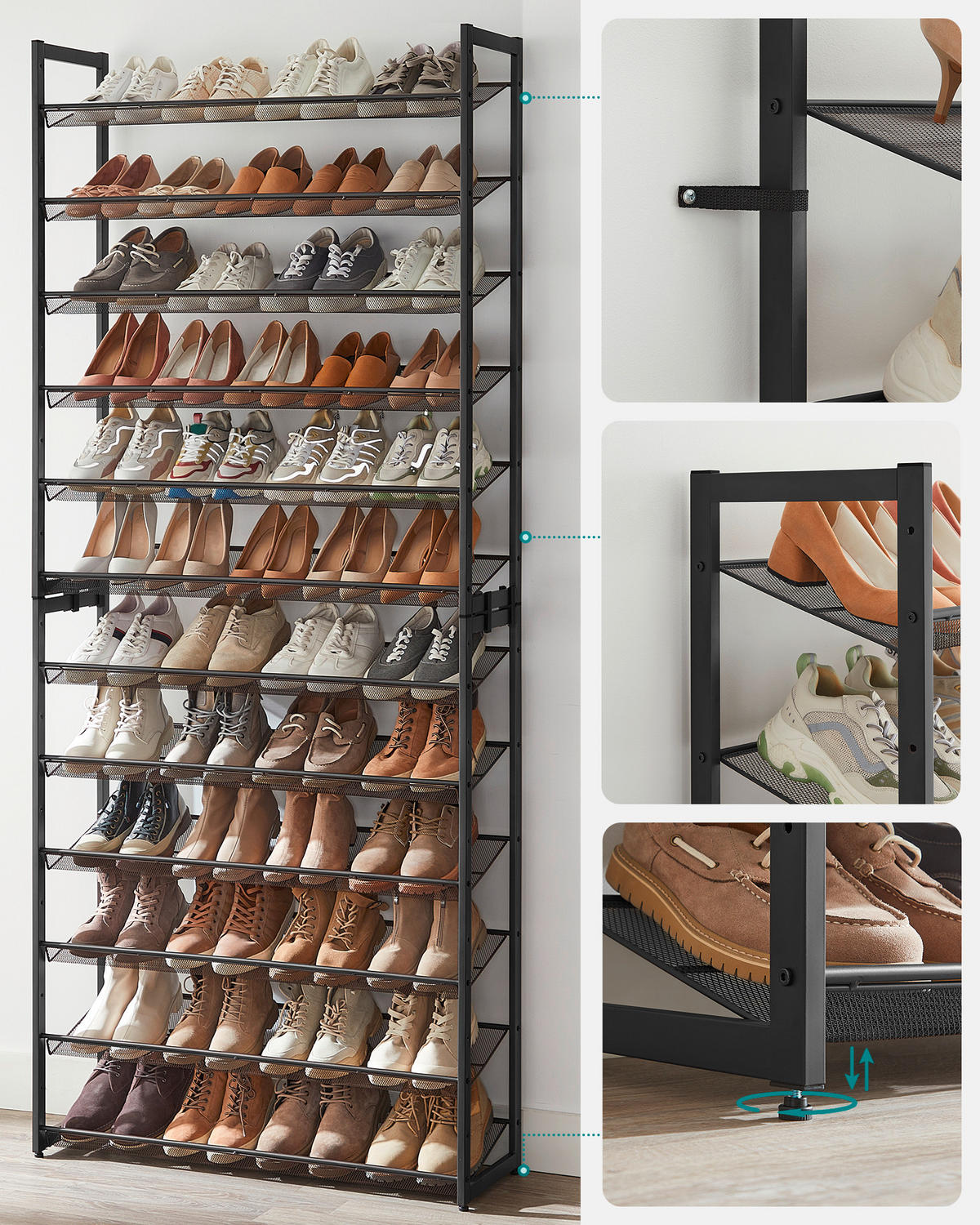 REGÁL NA TOPÁNKY, čierna, 92.5/223/30.7 cm - čierna, Trend, kov (92.5/223/30.7cm) - Boxxx