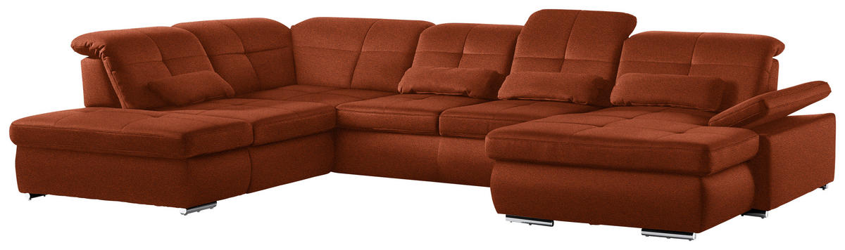 WOHNLANDSCHAFT  in Mikrofaser Terracotta  - Chromfarben/Terracotta, Design, Holzwerkstoff/Textil (260/371/195cm) - Beldomo Style