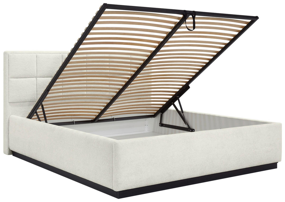 POLSTERBETT 180/200 cm,  in Beige, gepolstertes Kopfteil, Beleuchtung, Lattenrost, Bettkasten,  - Birkefarben/Beige, Design, Holz/Holzwerkstoff (180/200cm) - Chameo