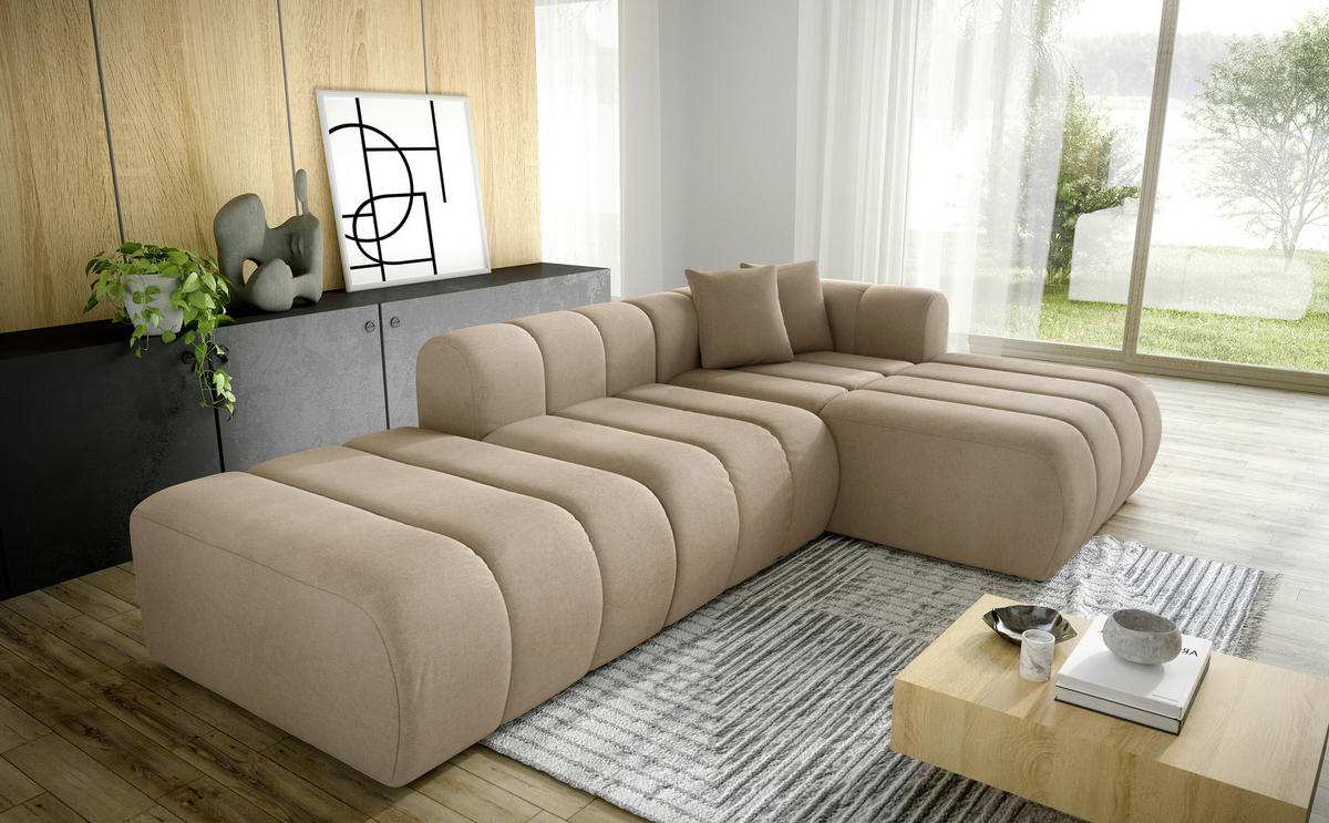 ECKSOFA Braun Webstoff Zierkissen  - Schwarz/Braun, LIFESTYLE, Kunststoff/Textil (289/178cm) - Milino