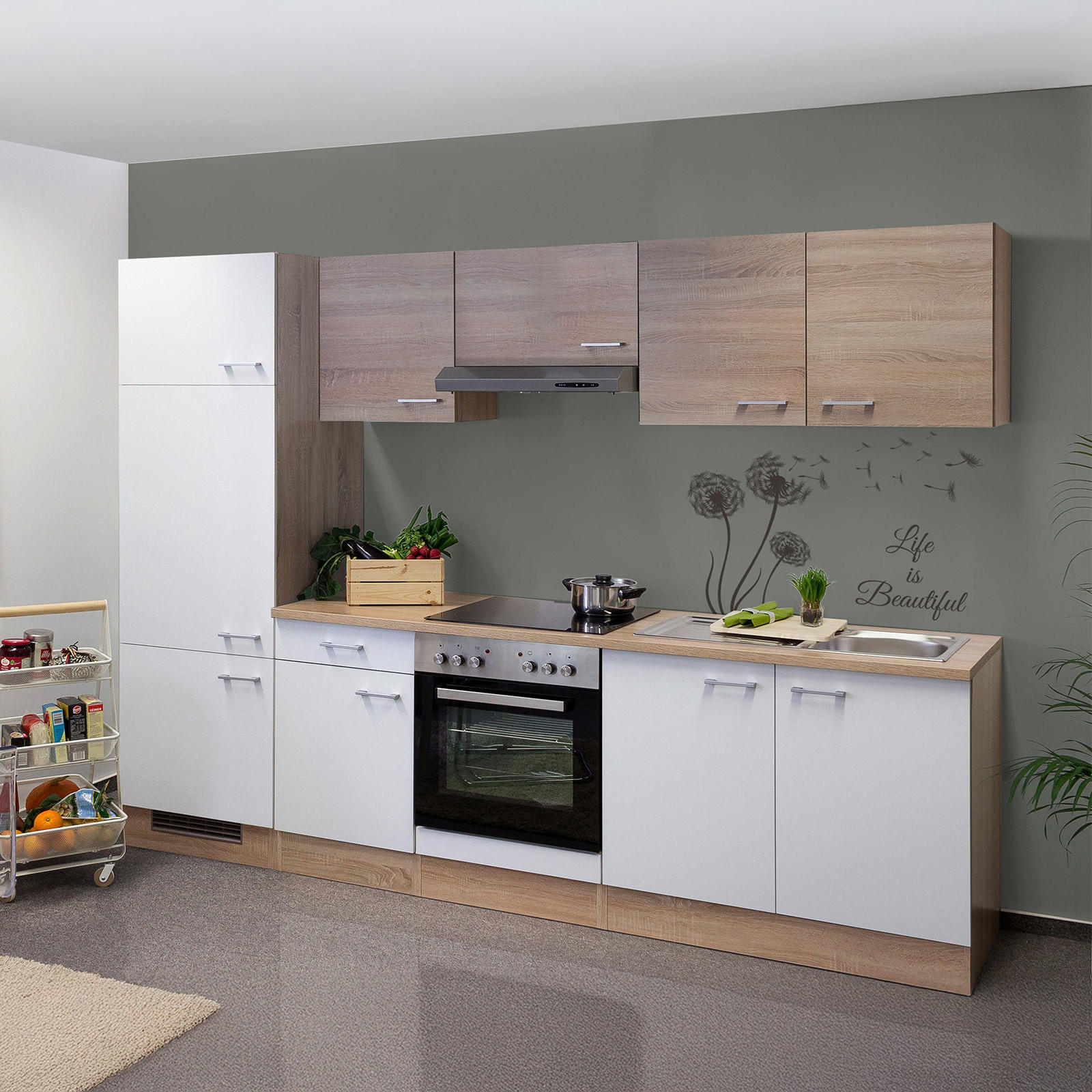 KÜCHENLEERBLOCK 270 cm   in Weiß, Sonoma Eiche  - Alufarben/Weiß, KONVENTIONELL, Holzwerkstoff/Kunststoff (270cm) - FlexWell