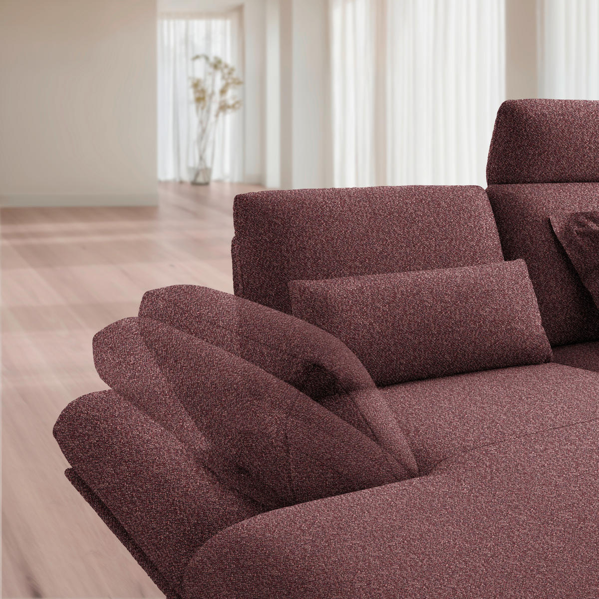 ECKSOFA Flachgewebe Bordeaux  - Bordeaux/Schwarz, Design, Textil/Metall (155/234cm) - Dieter Knoll