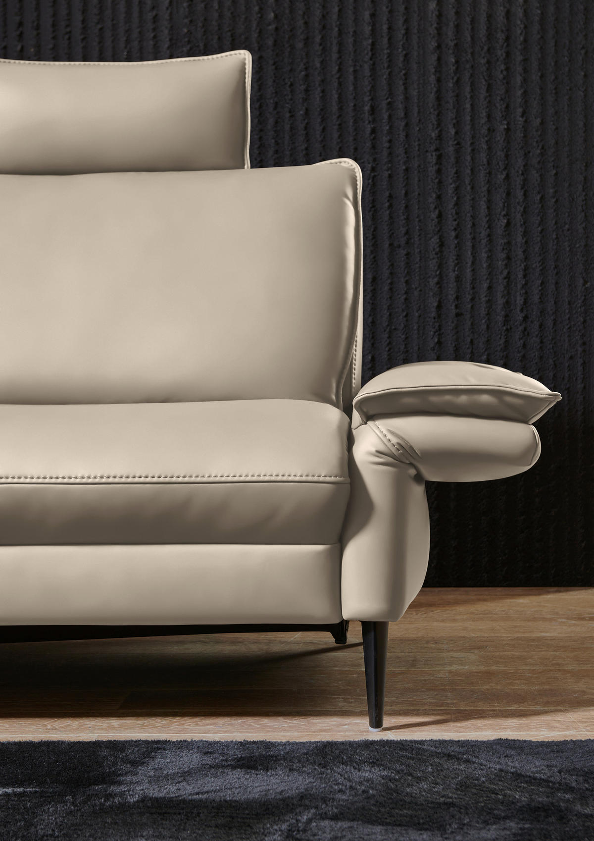 ECKSOFA in Echtleder Ecru  - Ecru/Schwarz, Design, Leder/Metall (172/334cm) - Valdera