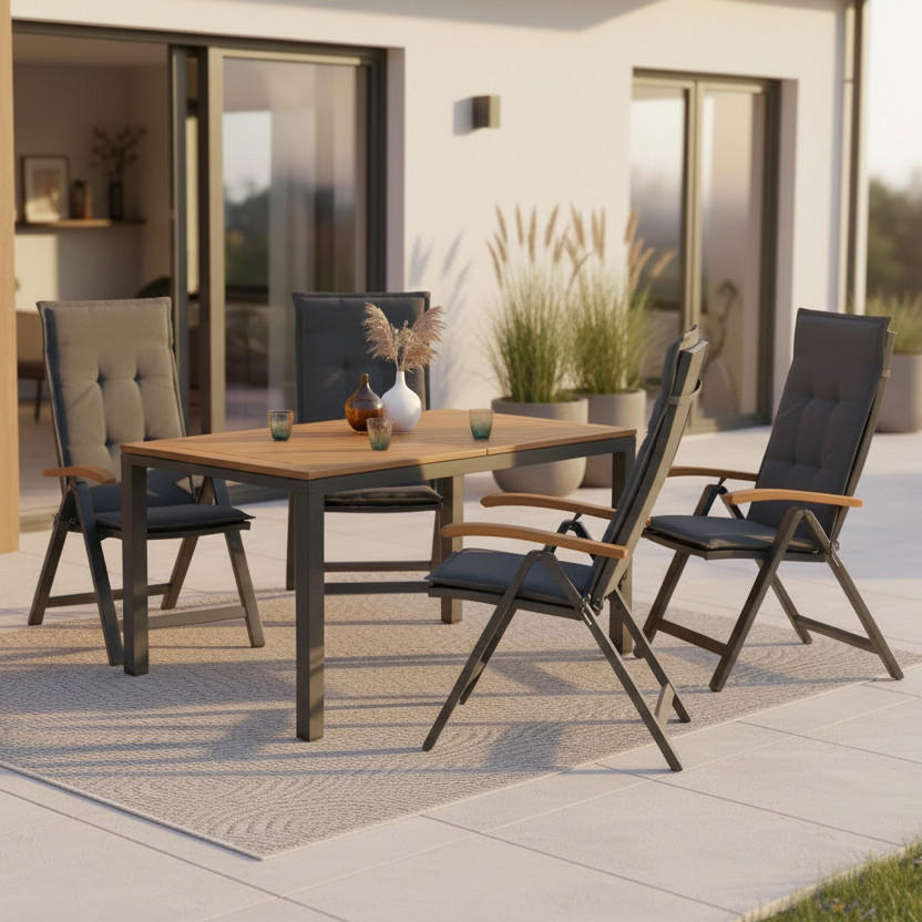 GARTENSET 9-teilig AkazieHartholz Aluminium 9-teilig  - Schwarz/Akaziefarben, KONVENTIONELL, Holz/Textil - Gardenson