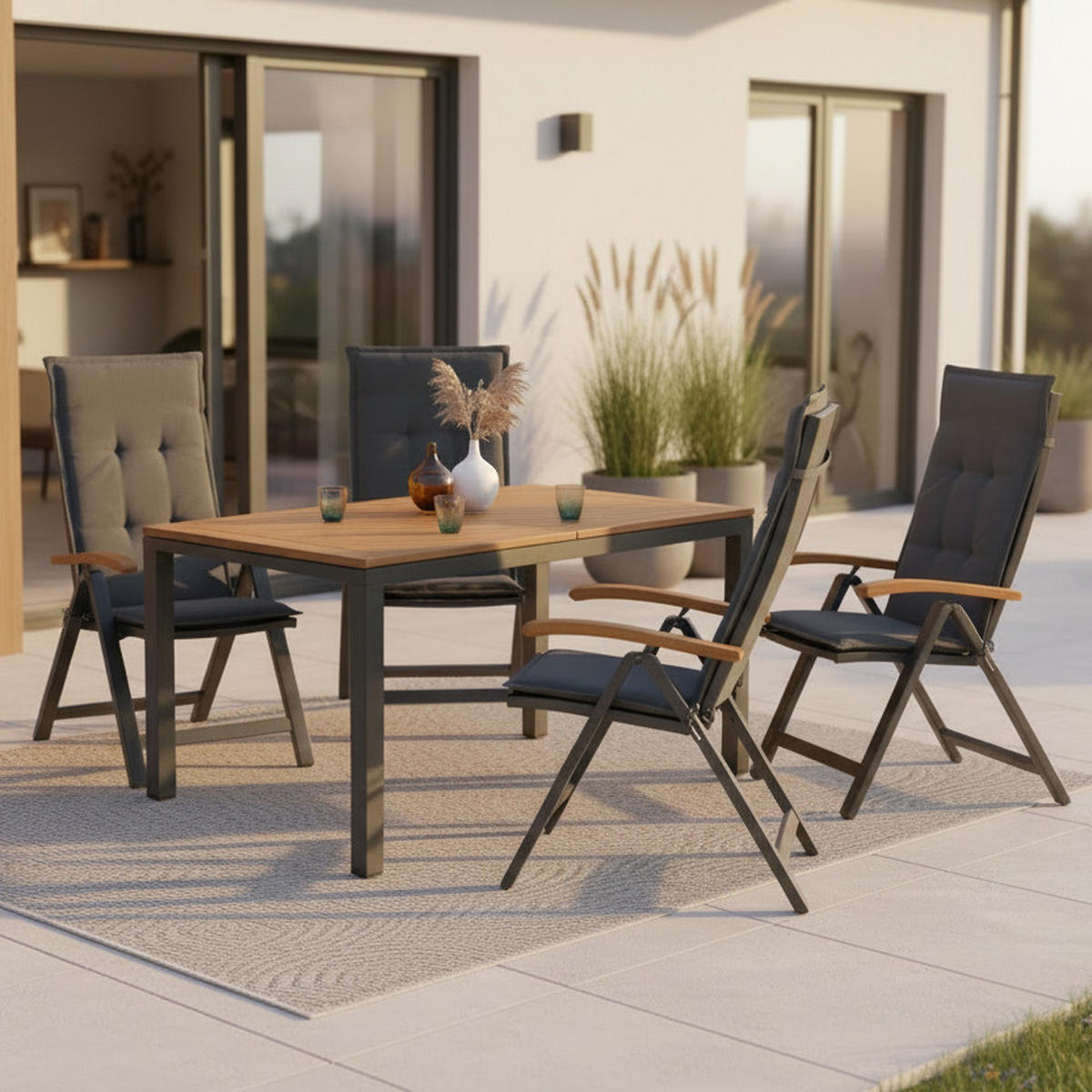 GARTENSET 9-teilig  - Schwarz/Akaziefarben, KONVENTIONELL, Holz/Textil - Gardenson