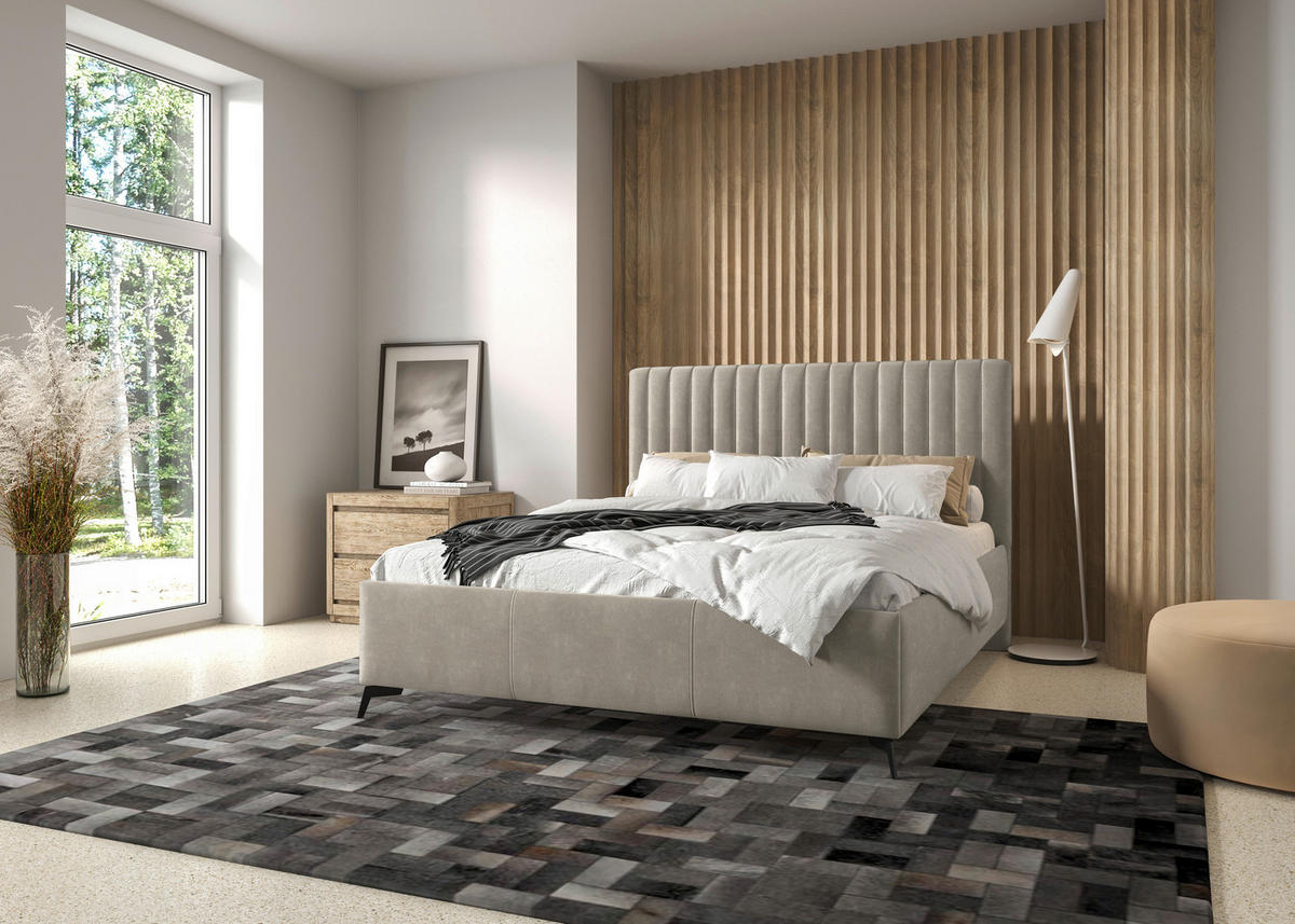 POLSTERBETT gepolstertes Kopfteil, Lattenrost, Bettkasten Creme 180/200 cm  - Creme/Schwarz, KONVENTIONELL, Holz/Textil (180/200cm) - Hom`in