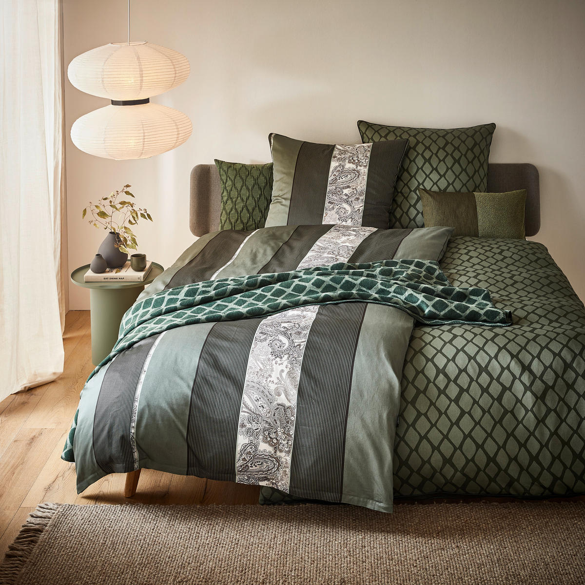 BETTWÄSCHESET Satin 160/210 cm  50 cm/70 cm  - Grün, Design, Textil (160/210cm) - Dieter Knoll