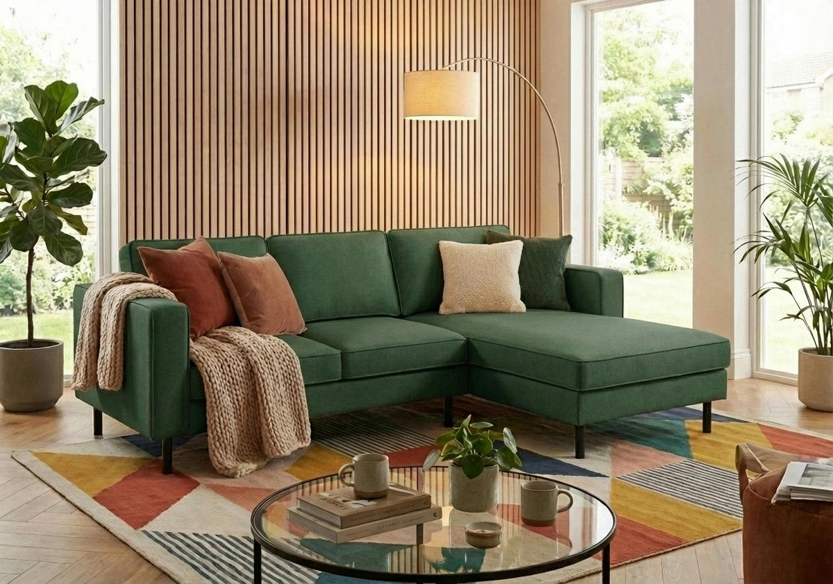 ECKSCHLAFSOFA WATKINS  mit Schlafen auf Sitzhöhe, Rücken echt, Armteil links, Armteil rechts Struktur Dunkelgrün  - Dunkelgrün/Schwarz, MODERN, Textil/Metall (232/161cm) - Trendmanufaktur