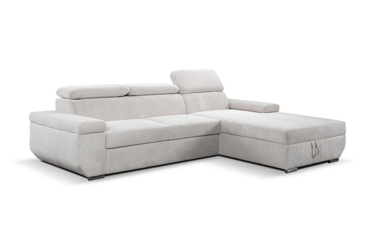 ECKSOFA LARS Creme Cord  - Chromfarben/Creme, Basics, Kunststoff/Textil (268/189cm) - Livetastic