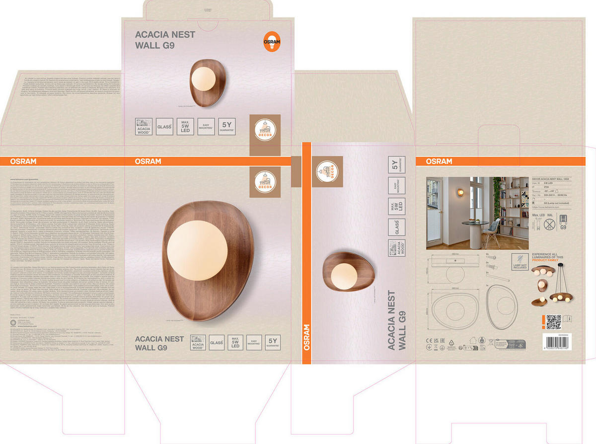 WANDLEUCHTE 20/13,5/26 cm   - Akaziefarben, Basics, Glas/Holz (20/13,5/26cm) - Osram