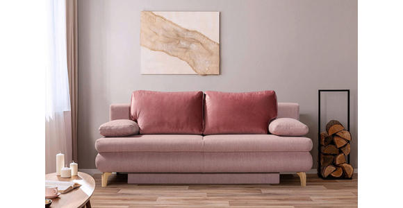 SCHLAFSOFA in Flachgewebe Rosa - Eichefarben/Dunkelrosa, Design, Holz/Textil (200/91/92cm) - Novel