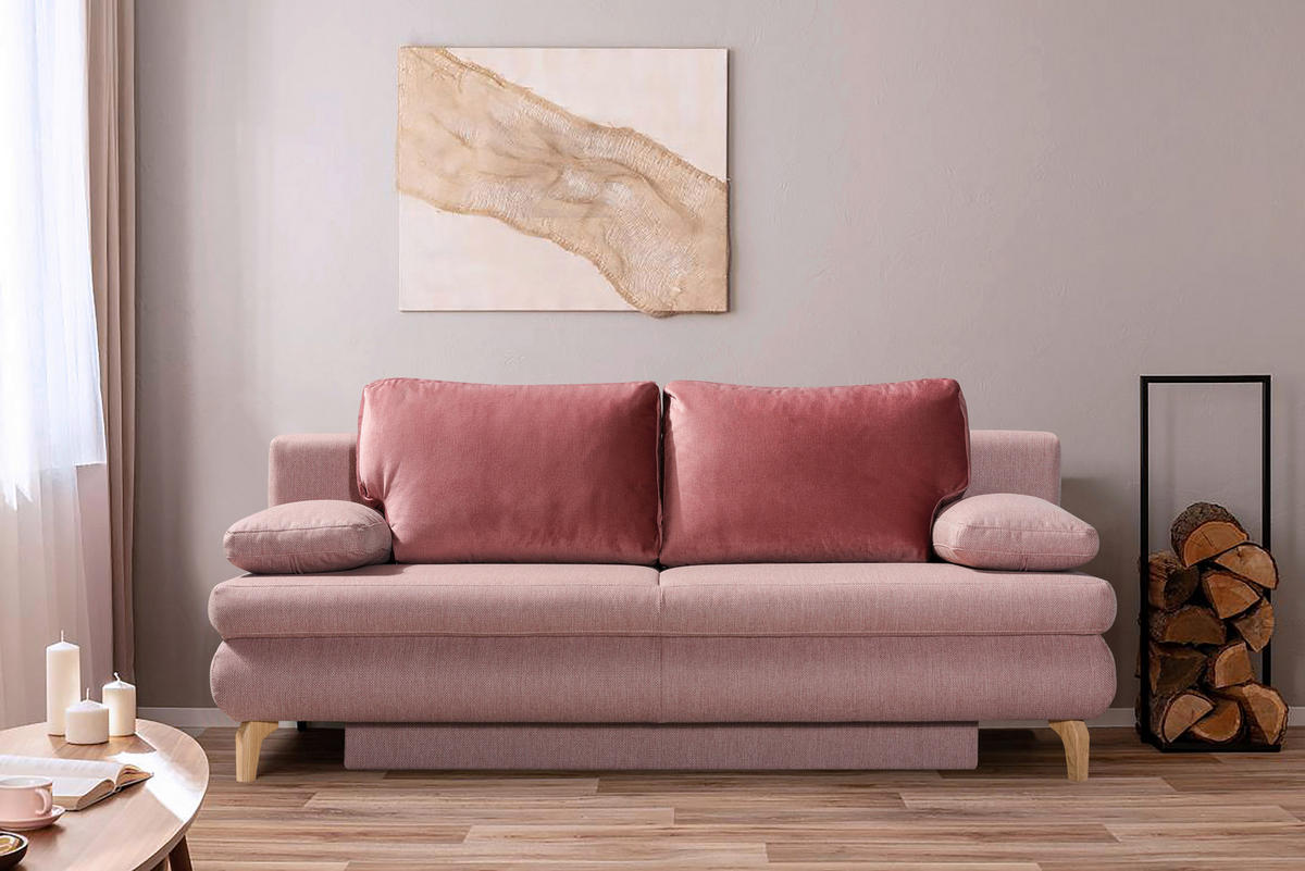 SCHLAFSOFA in Flachgewebe Rosa  - Eichefarben/Dunkelrosa, Design, Holz/Textil (200/91/92cm) - Novel