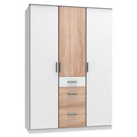 KLEIDERSCHRANK in Weiß, Eichefarben  - Eichefarben/Alufarben, KONVENTIONELL, Holzwerkstoff/Kunststoff (135/199/58cm) - Carryhome