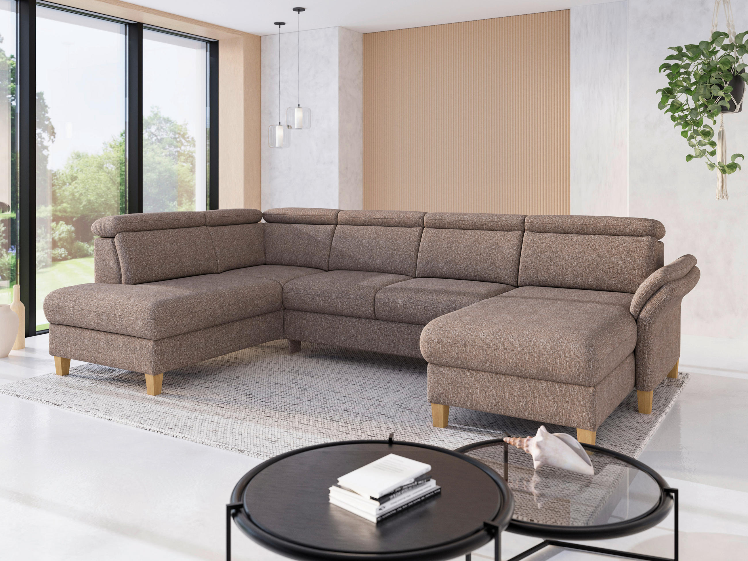 WOHNLANDSCHAFT GLENDALE E Cappuccino Chenille  - Eichefarben/Cappuccino, KONVENTIONELL, Holz/Textil (193/321/166cm) - Sit & More