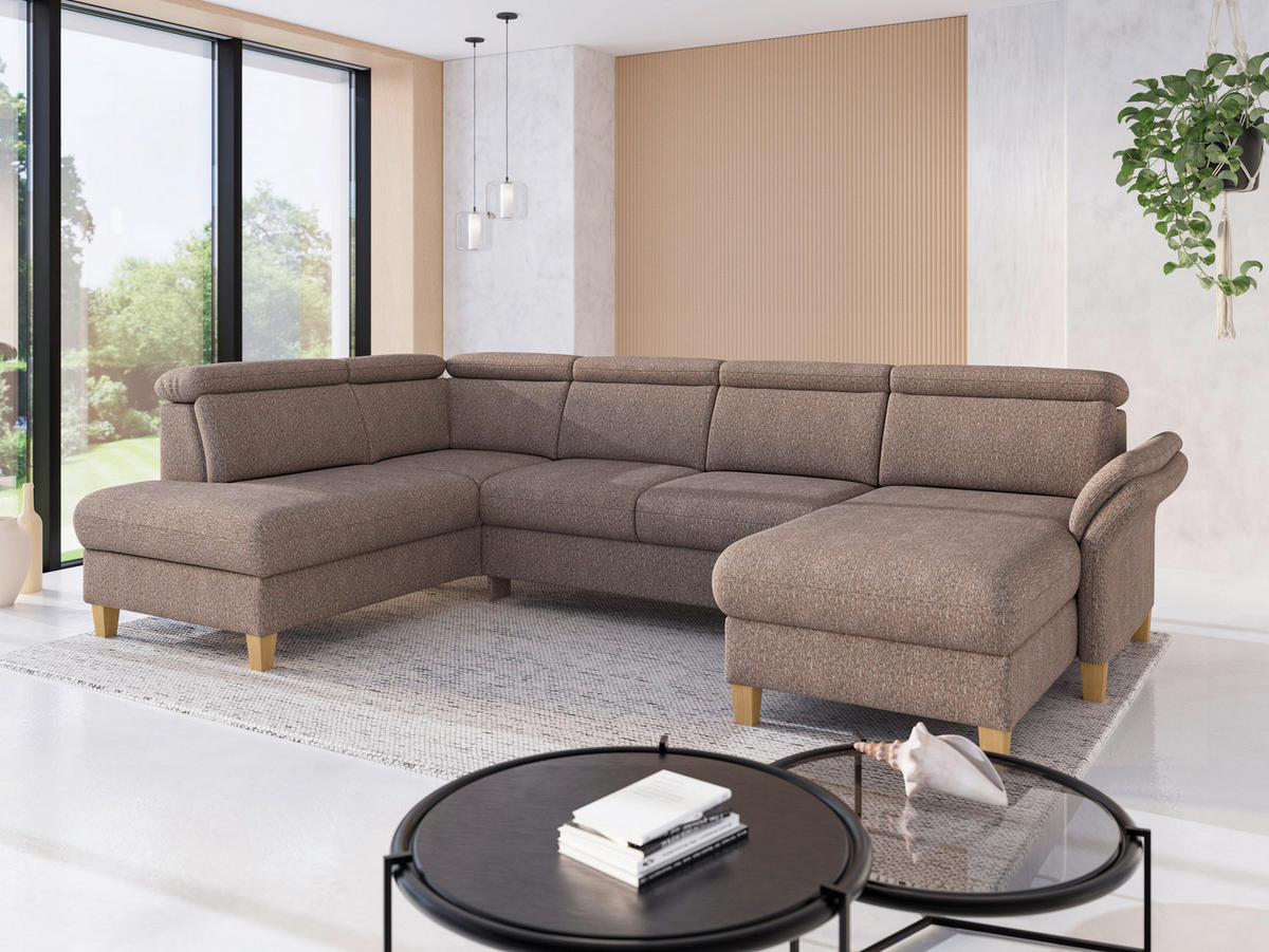 WOHNLANDSCHAFT GLENDALE E Cappuccino Chenille  - Eichefarben/Cappuccino, KONVENTIONELL, Holz/Textil (193/321/166cm) - Sit & More