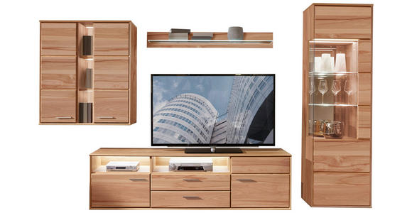 WOHNWAND in Buchefarben - Silberfarben/Buchefarben, KONVENTIONELL, Glas/Holz (328/204/40-48cm) - Voleo
