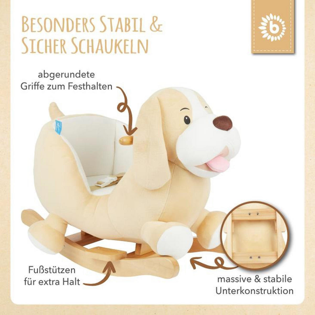 SCHAUKELTIER - Hellbraun/Creme, Trend, Holz/Textil (33/58/60cm)