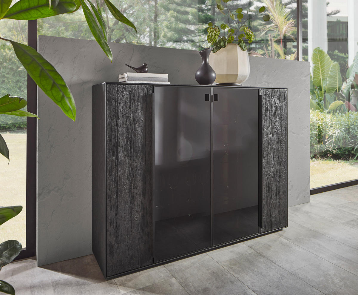SIDEBOARD Schwarz, Eichefarben  152/119,1/39,5 cm  - Eichefarben/Anthrazit, Natur, Glas/Holz (152/119,1/39,5cm) - Valnatura