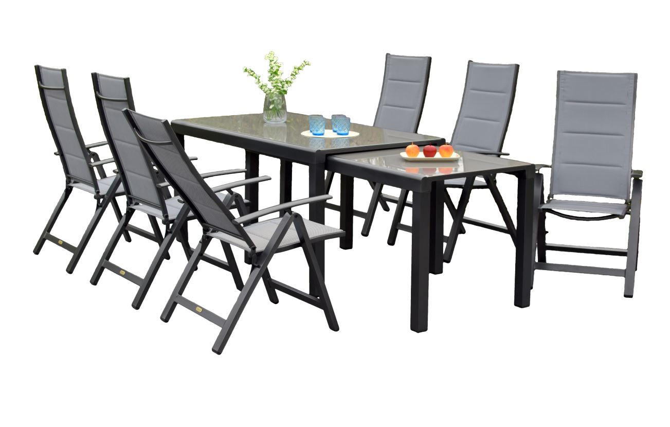 GARTENSET Aluminium  - Graphitfarben/Grau, MODERN, Glas/Textil - Gardenson