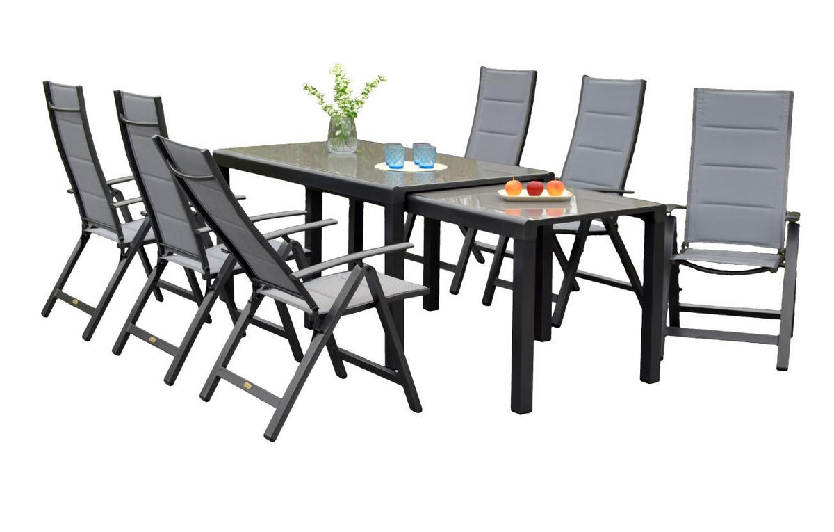 GARTENSET 7-teilig  - Graphitfarben/Grau, MODERN, Glas/Textil - Gardenson